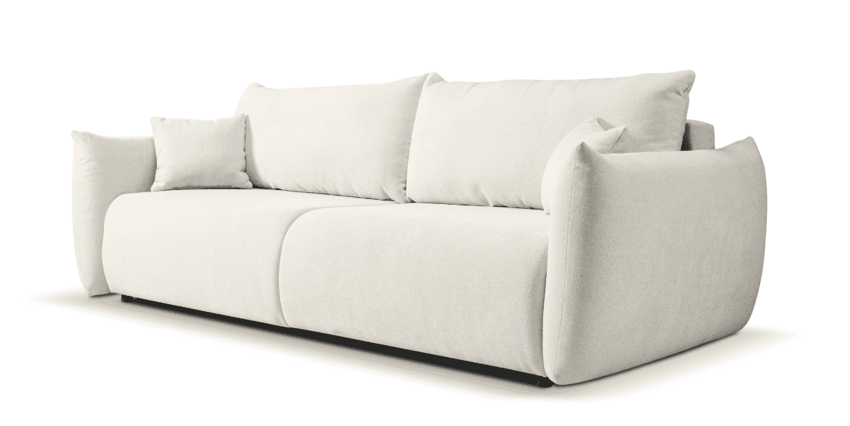 A contemporary two-seater sofa upholstered in light-colored textured fabric, featuring wide, generou… — free GLTF 3D model