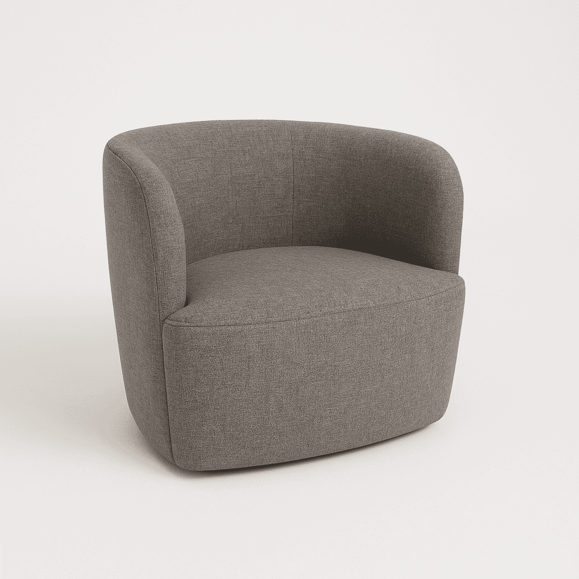 A contemporary, fully upholstered armchair with a rounded, barrel-like shape, covered in a neutral g… — 3D model