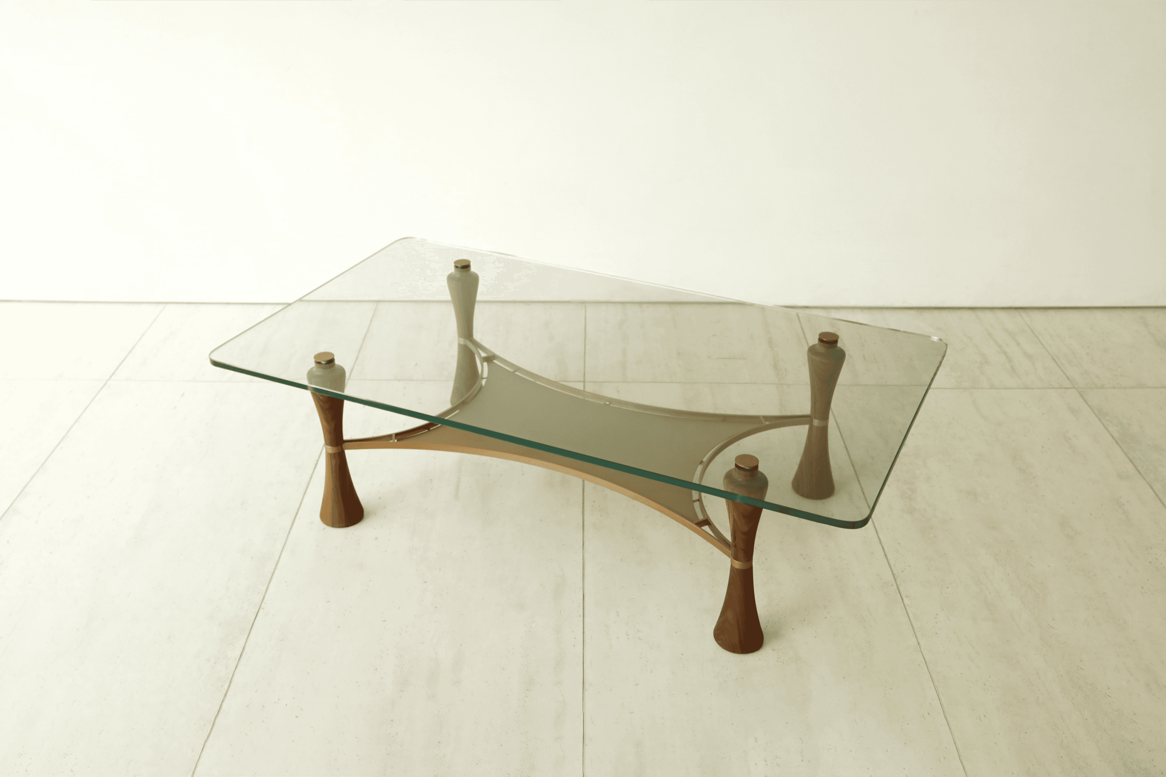 A modern coffee table featuring a rectangular clear glass top with softly rounded corners. The base… — 3D model