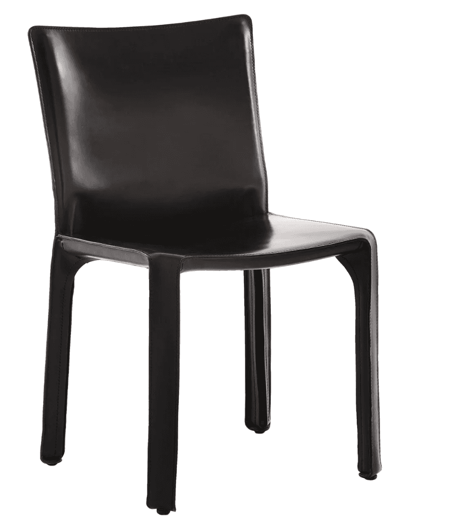 A contemporary dining chair fully upholstered in black leather, featuring exposed stitching and a mi… — free STL 3D model