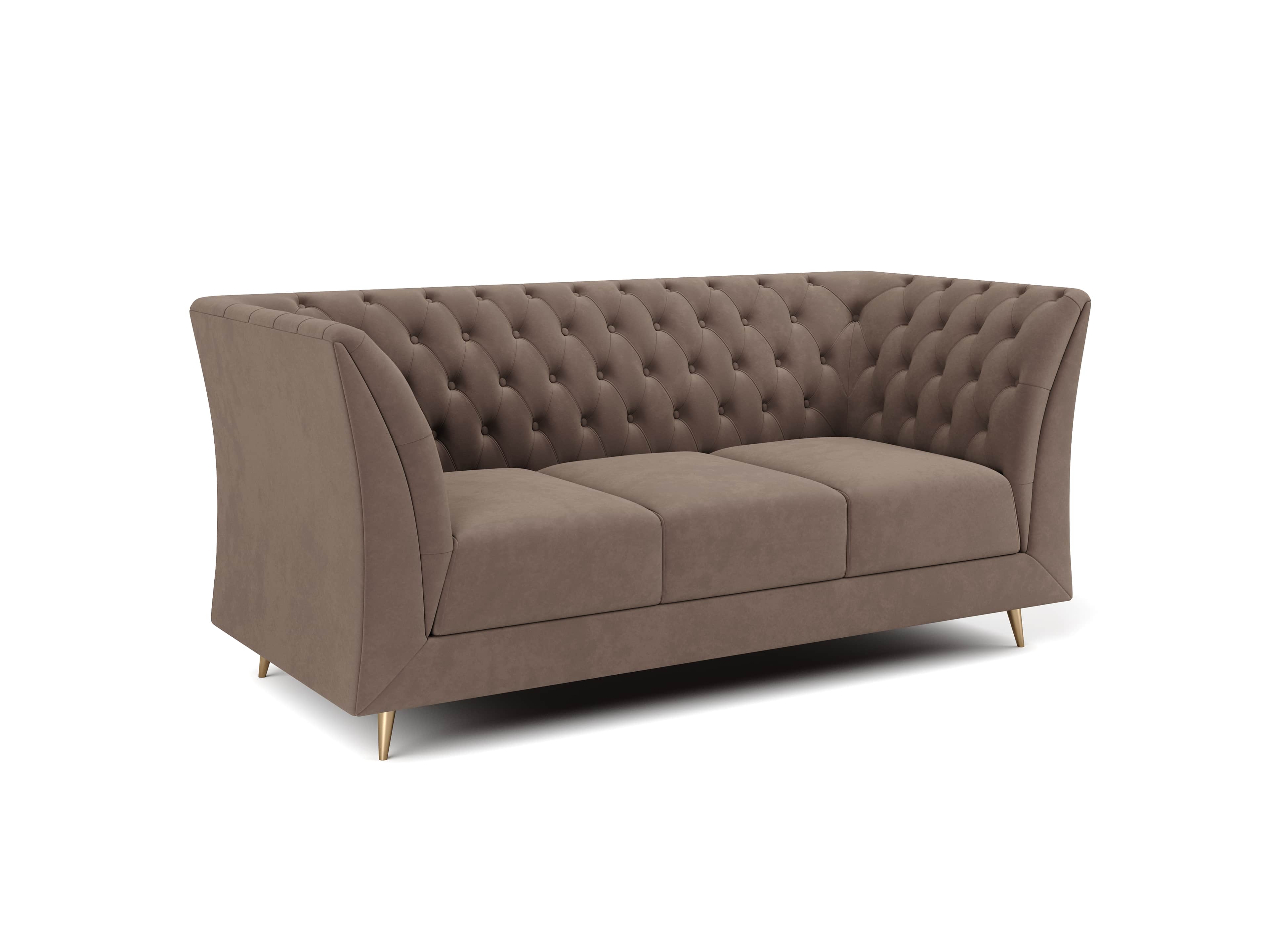A three-seater sofa with tufted upholstery on the backrest and winged arms. The sofa features a curv… — free GLTF 3D model