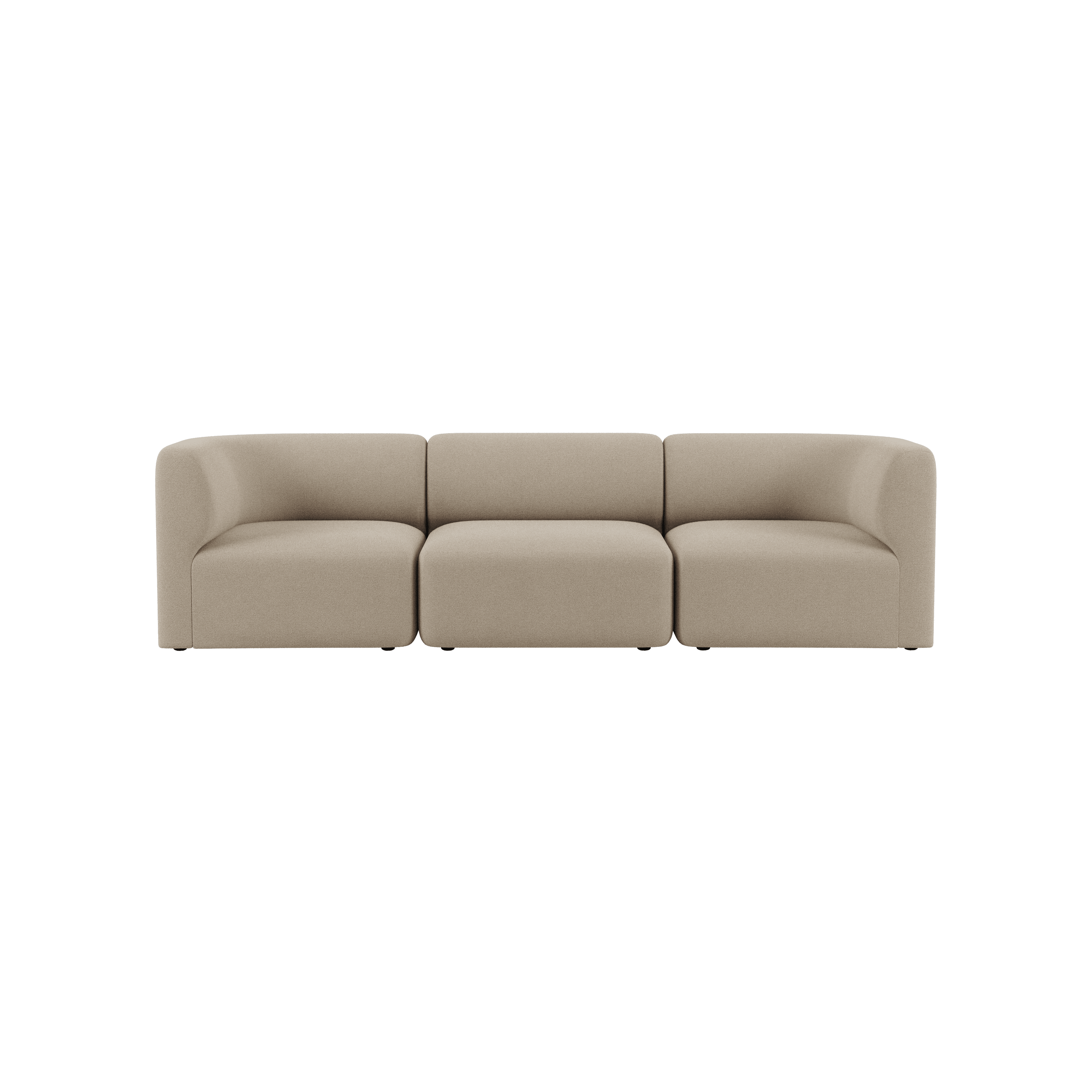 A modular, L-shaped sectional sofa upholstered in a neutral beige fabric, featuring soft, rounded lines and a low profile, designed for modern living spaces. — 3D model