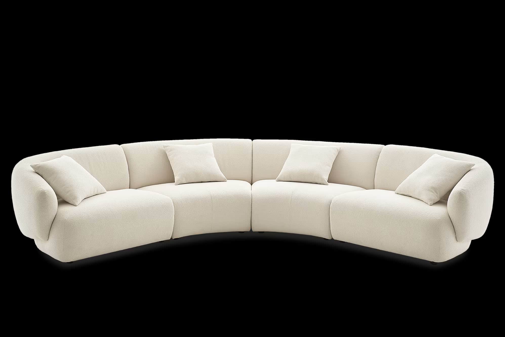 A large, multi-segment curved sectional sofa upholstered in a cream or off-white boucle fabric. The… — 3D model