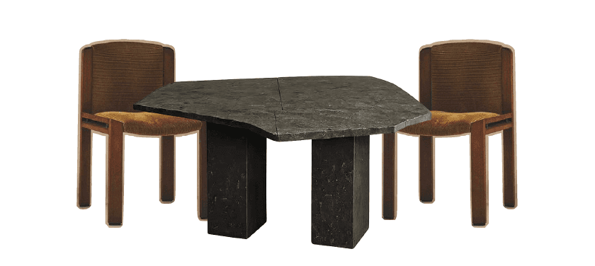 A low-profile coffee table featuring an irregularly shaped polygon top and two solid rectangular blo… — 3D model