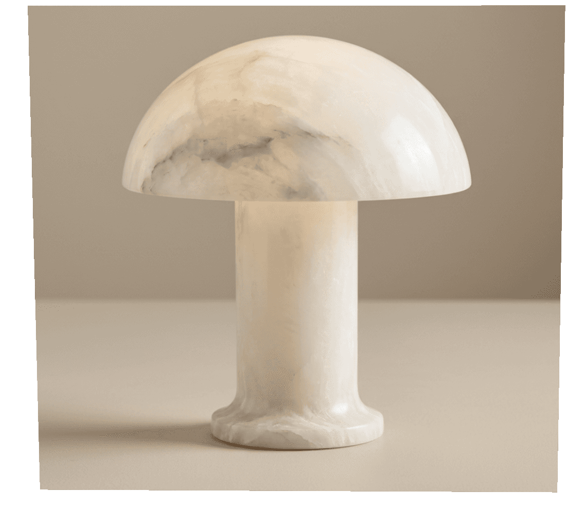 A distinctive table lamp featuring a design inspired by a mushroom. The lamp's shade is a smooth, ro… — 3D model