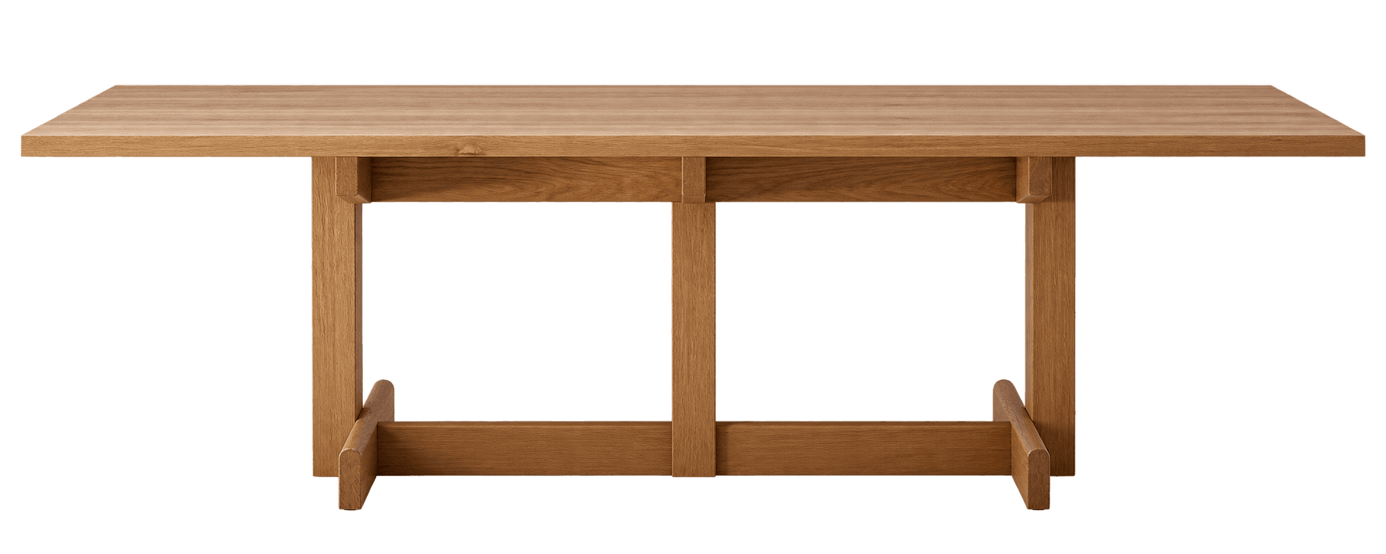 A rectangular dining table made entirely of solid wood, featuring a thick tabletop and a sturdy tres… — free BLEND 3D model