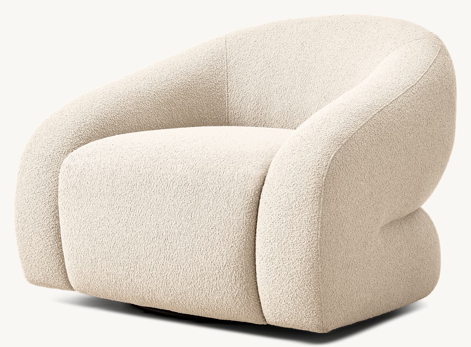 A contemporary armchair with a distinctive rounded silhouette. The chair features a plush, textured upholstery and a low-profile base. Its design emphasizes comfort and organic forms, suitable for modern living spaces. — 3D model