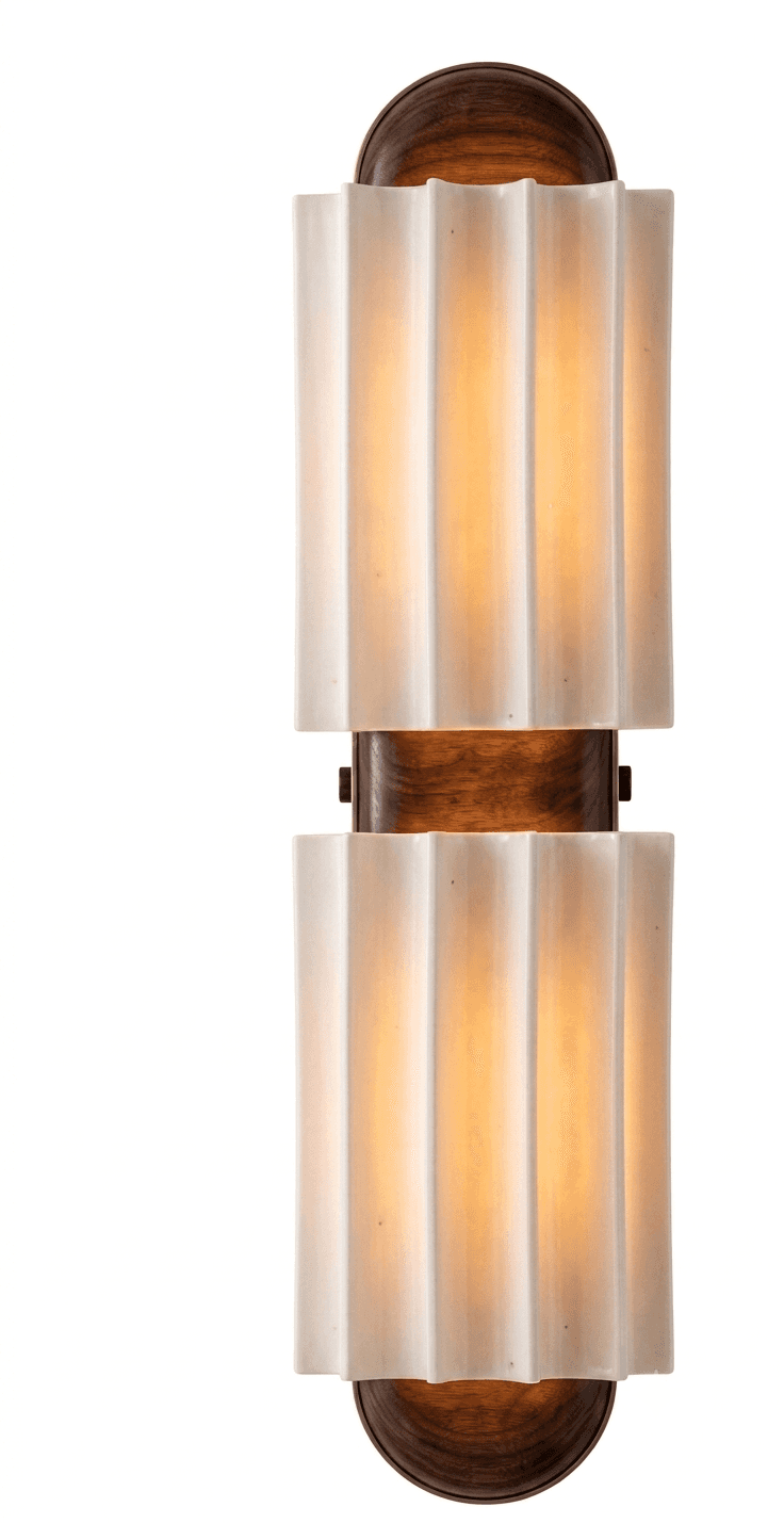 A vertically oriented wall-mounted lighting fixture featuring two distinct light sources. Each light… — free GLB 3D model