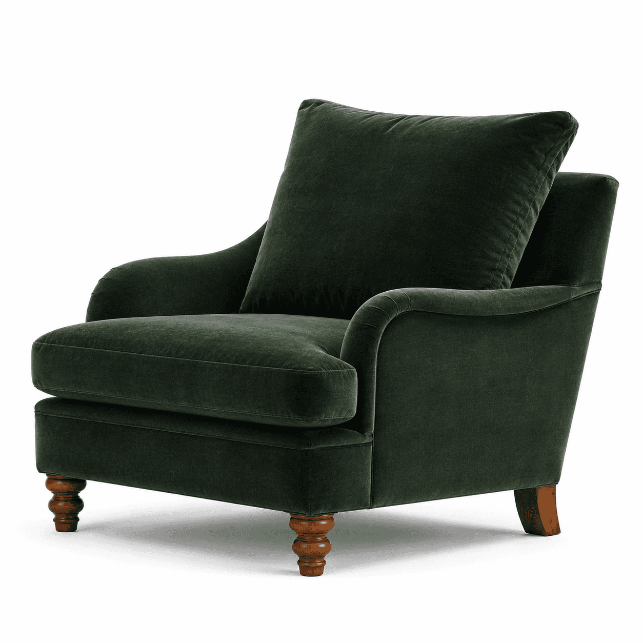 A deep green armchair upholstered in velvet fabric. The armchair features a high back, supportive ar… — 3D model