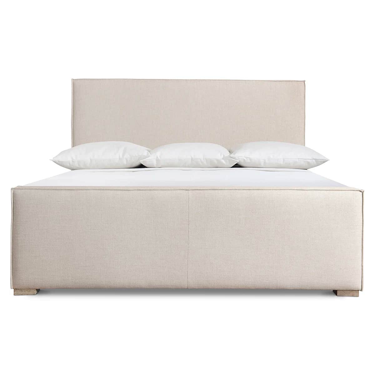 A upholstered bed frame with a rectangular headboard and a low profile footboard. The frame is cover… — free OBJ 3D model
