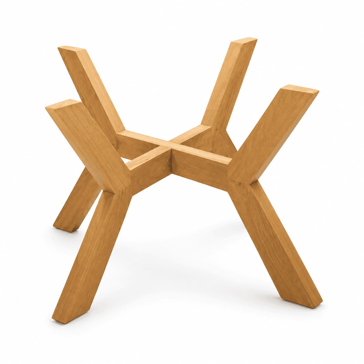 A contemporary table base made from solid oak wood, featuring an X-shaped leg configuration for stab… — 3D model