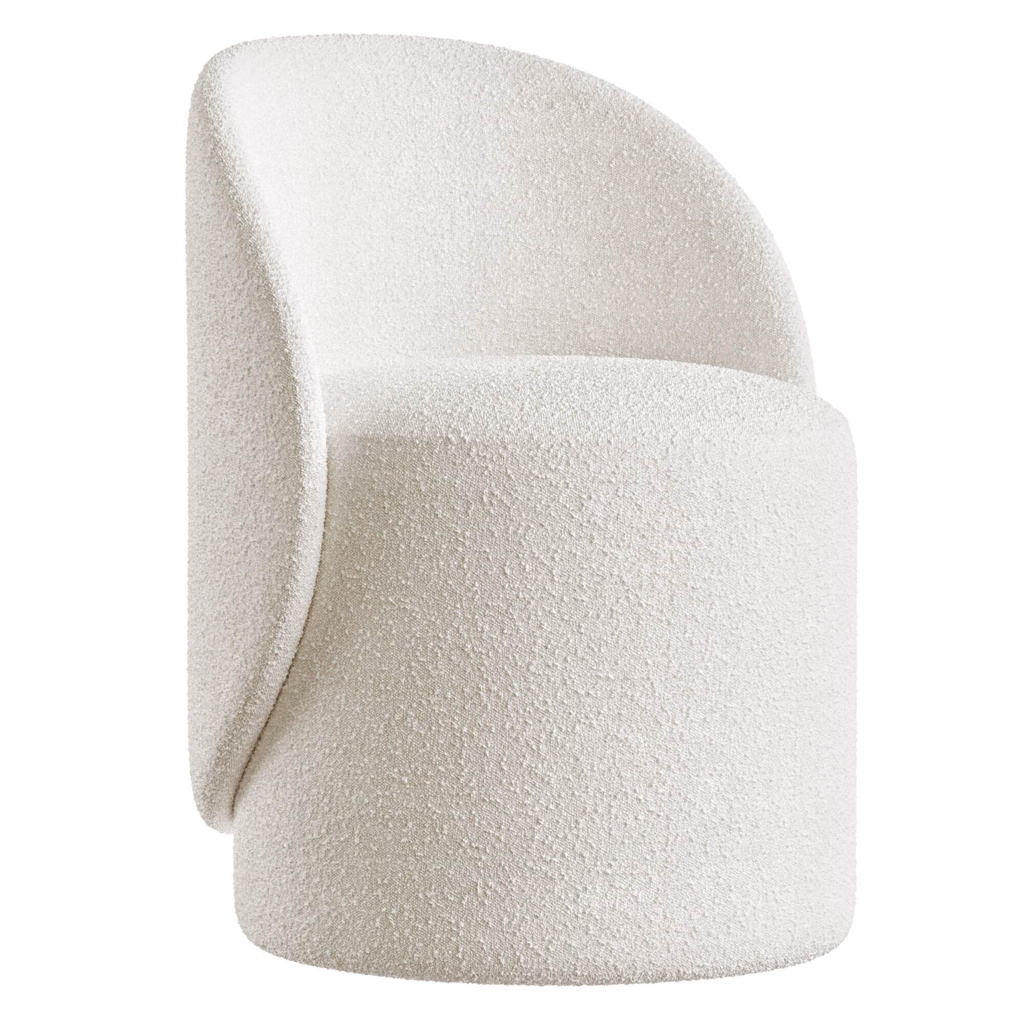 A contemporary bouclé barrel accent chair featuring a plush, textured off-white upholstery. The chai… — free OBJ 3D model