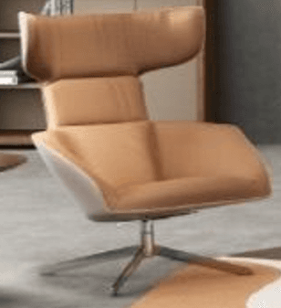 A modern high-back lounge chair featuring a two-tone upholstery design with tan leather on the inner surfaces and light grey fabric on the outer shell, all supported by a brushed metal four-star swivel base. — 3D model