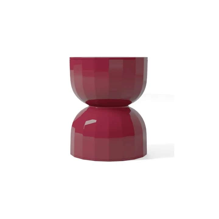 A modern, hourglass-shaped stool or side table rendered in a glossy, deep red finish. The surface fe… — 3D model