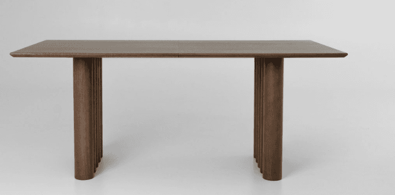 A contemporary rectangular dining table featuring a dark wood finish and distinctive fluted pedestal… — free GLB 3D model