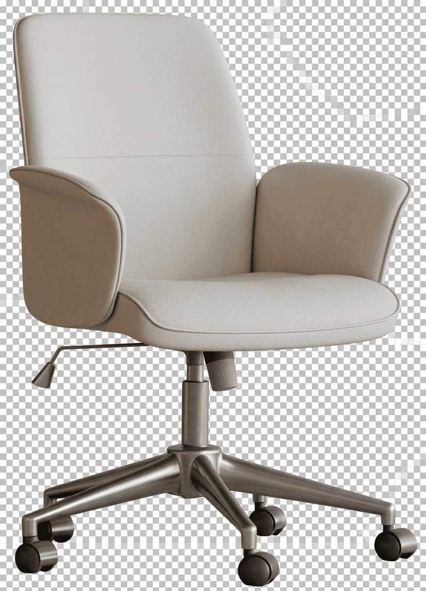 A contemporary office chair featuring light beige upholstered seat, backrest, and integrated armrest… — free BLEND 3D model