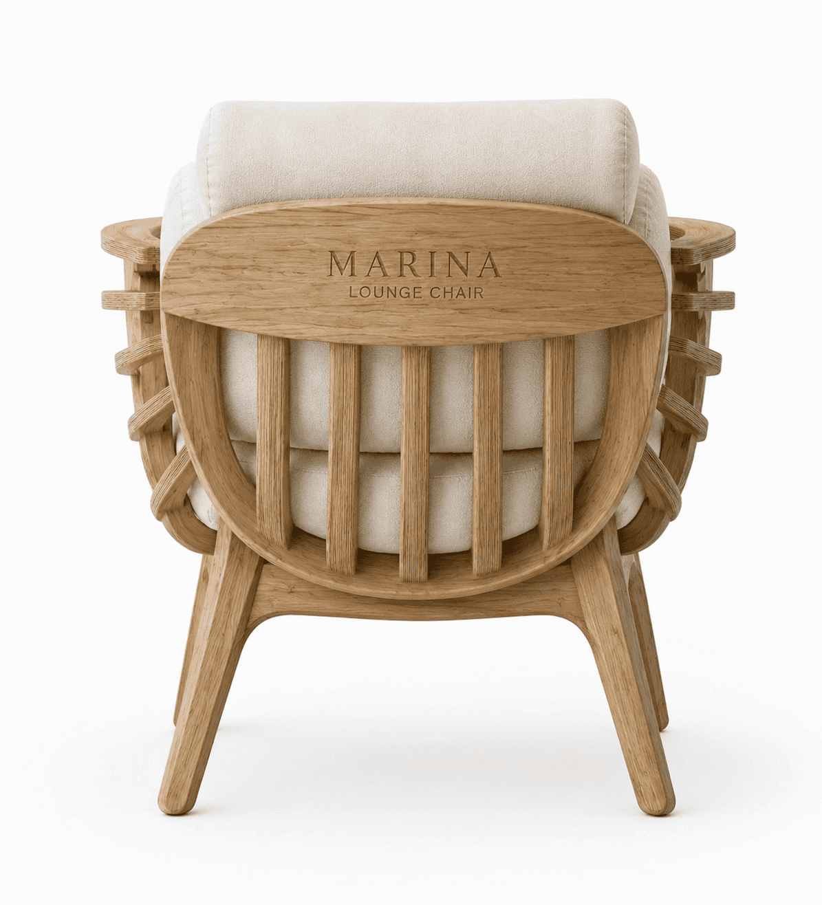 A lounge chair with a visible wood frame and upholstered cushions. The backrest features a curved wo… — free OBJ 3D model