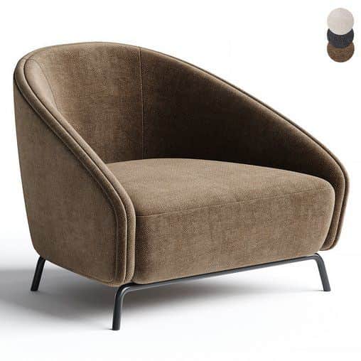 A contemporary lounge armchair featuring a curved, embracing backrest and integrated armrests, uphol… — 3D model