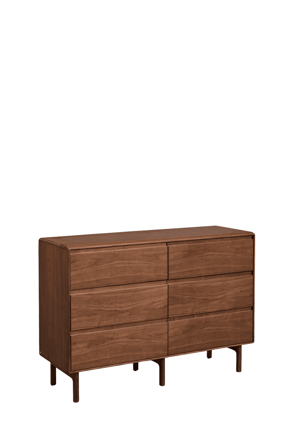 A six-drawer dresser with a wooden finish, featuring clean lines and tapered legs. The dresser is co… — 3D model
