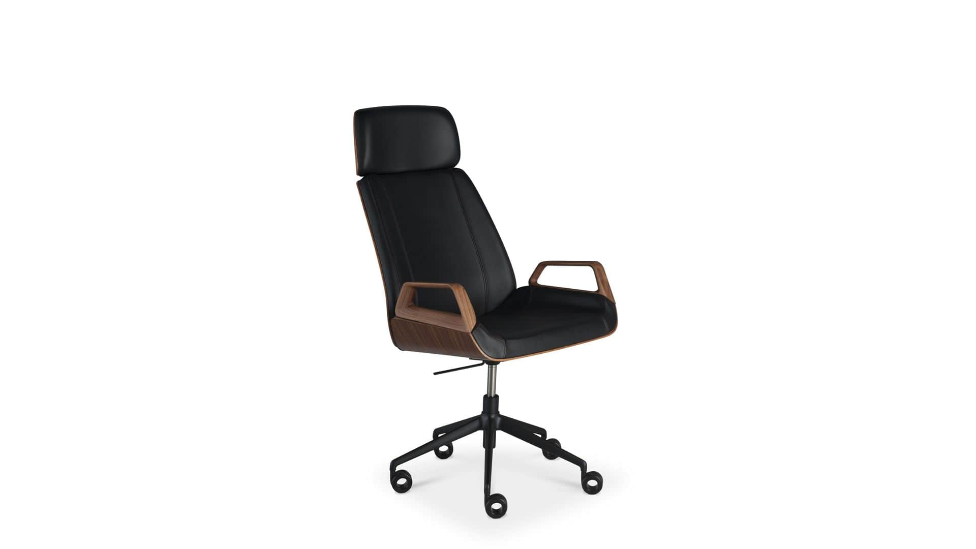 A modern office chair with a high back and integrated headrest. The seat and backrest are upholstere… — 3D model