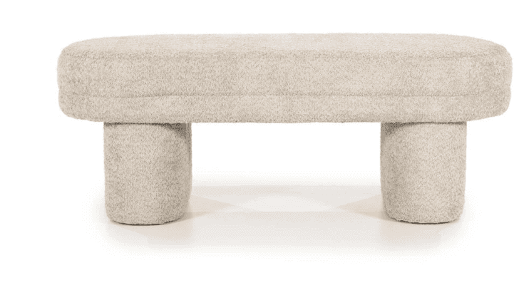 A modern, upholstered bench with a textured boucle fabric. The bench has a low profile and features… — 3D model