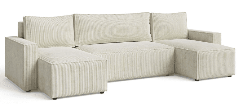 A modular sectional sofa with a U-shaped configuration. The sofa features a corduroy upholstery with a ribbed texture. It has low-profile square arms and a deep seat. The design is contemporary and blocky. — 3D model
