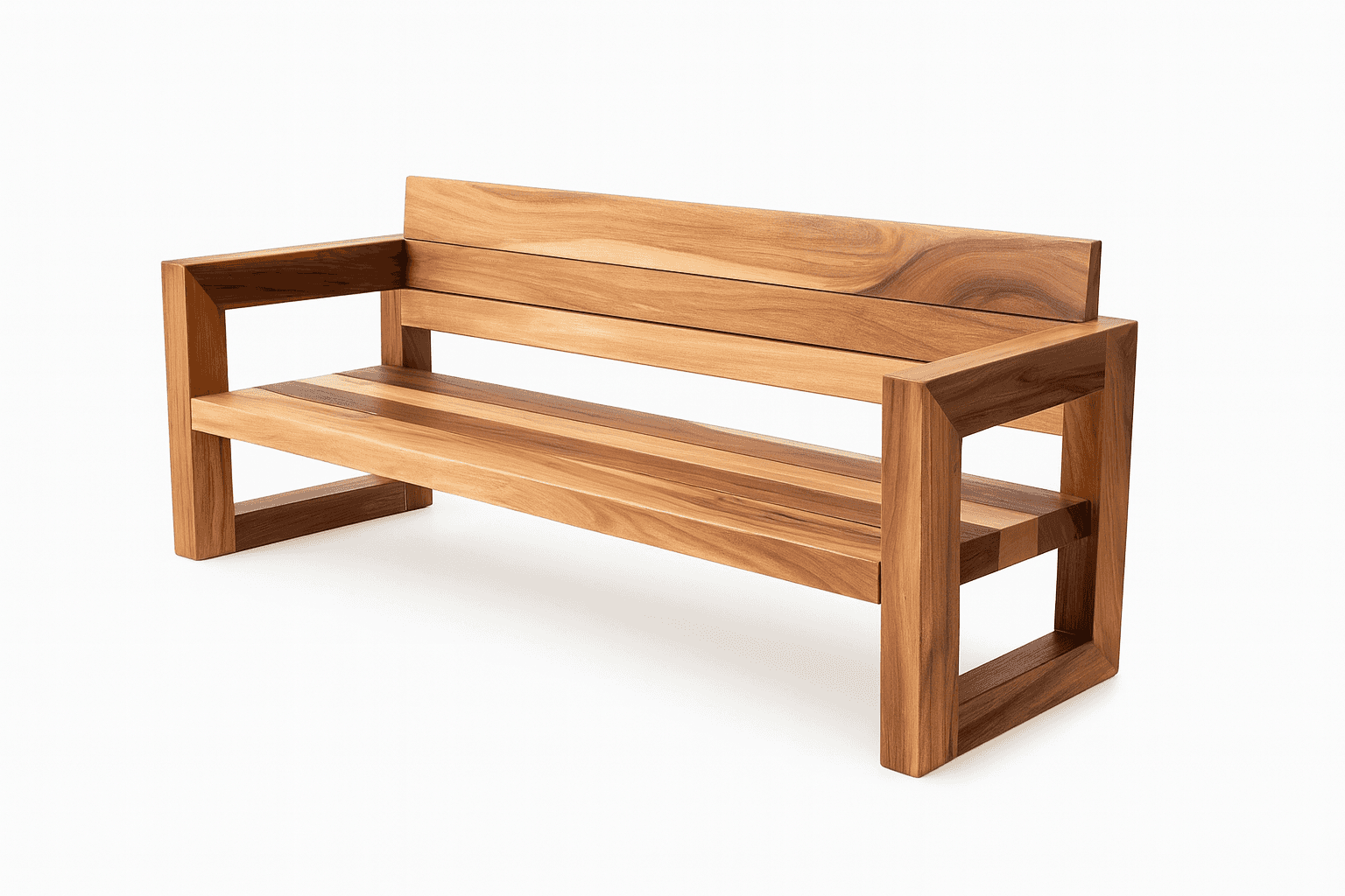 A modern wooden bench with clean lines and a sturdy construction. The bench features a slatted seat… — 3D model
