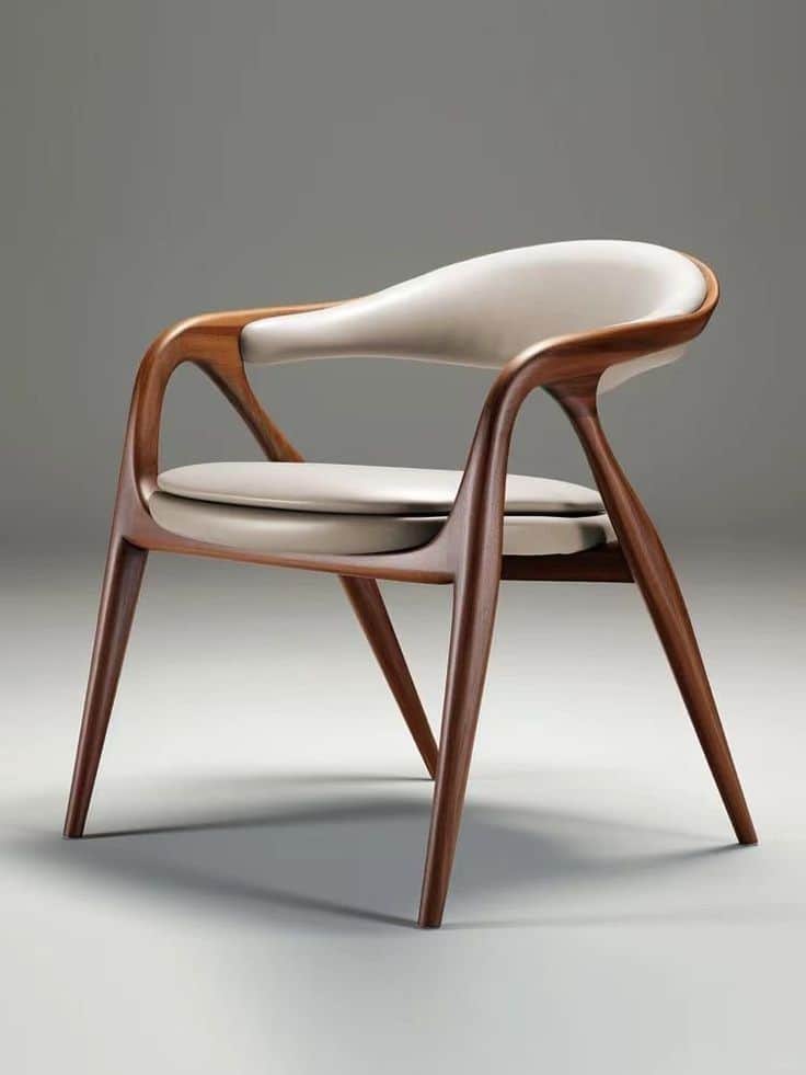 A modern armchair with a curved wooden frame and upholstered seat and backrest. The frame features o… — free BLEND 3D model