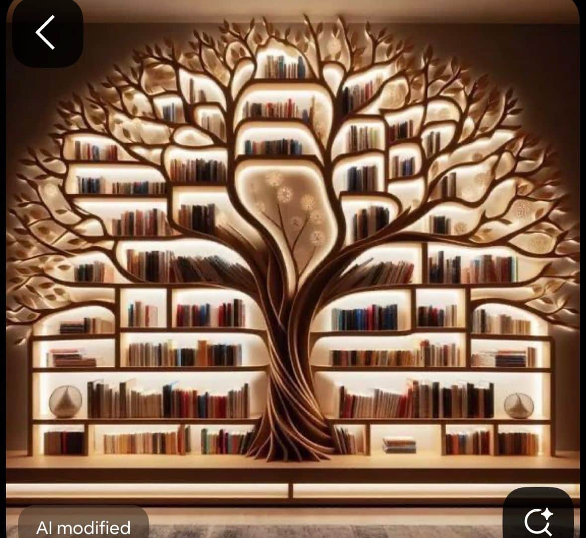 A unique bookshelf designed to resemble a tree, with branches and leaves forming the structure for s… — 3D model