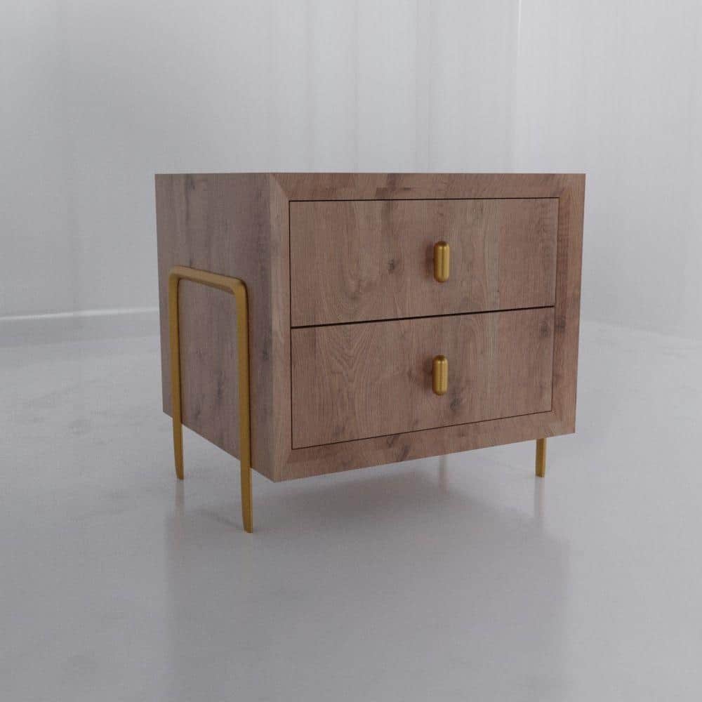 A contemporary nightstand featuring two drawers with recessed fronts and gold-finished oval pull han… — 3D model