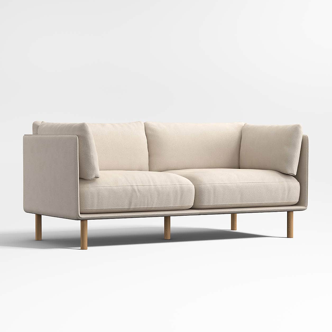 A two-seater sofa with clean lines and a minimalist design. It features a low profile, squared armre… — free GLTF 3D model