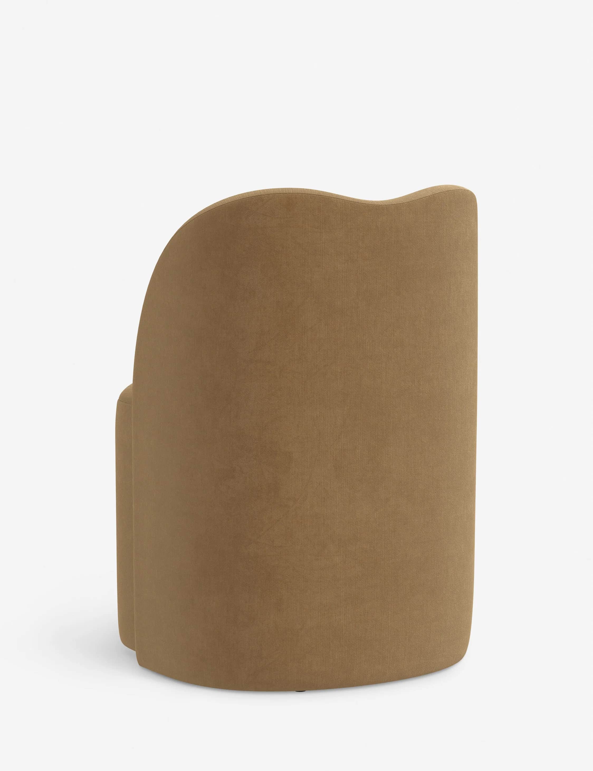 The item is a single-seater upholstered chair with a continuous, gently curved back and integrated a… — 3D model