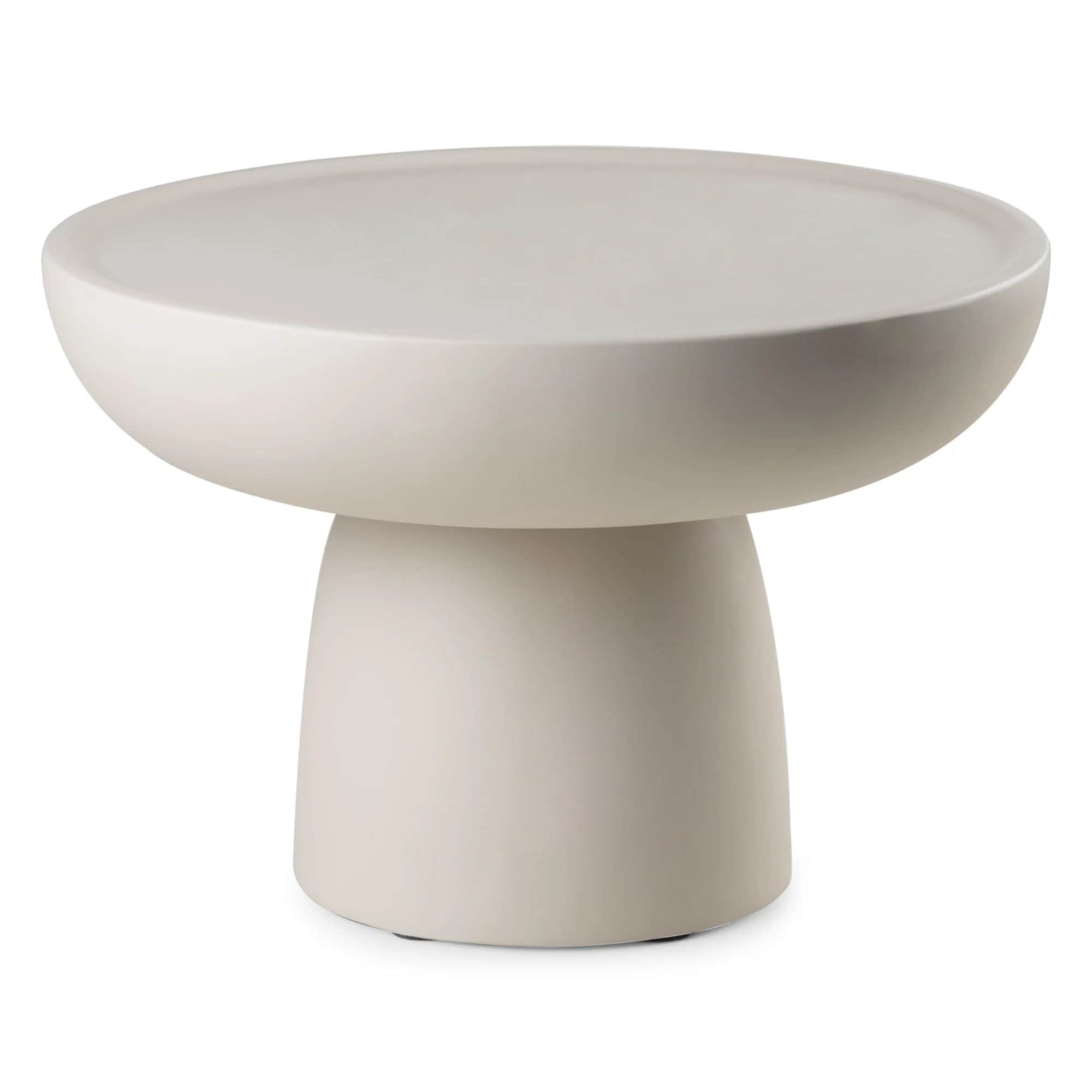 A contemporary pedestal accent table featuring a monolithic form made from a light-colored, matte ma… — 3D model