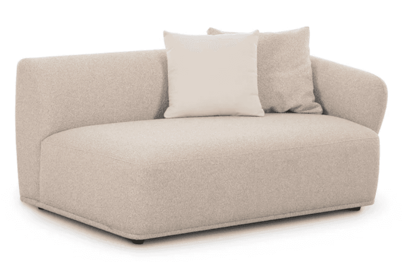 A contemporary right-arm modular sectional sofa component, upholstered in a light beige boucle-like… — free GLB 3D model