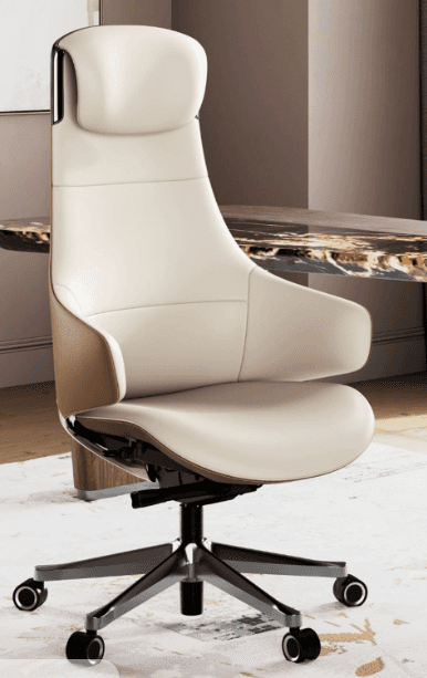 A high-back executive office chair featuring two-tone leather upholstery. The main body is cream/off… — 3D model