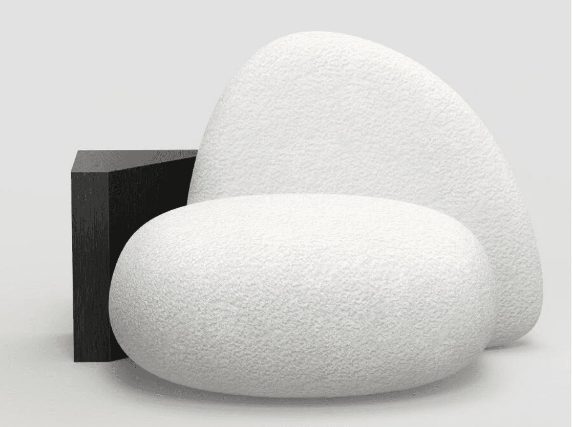 A modern, abstract sofa with organic, rounded forms. It features two large, pebble-like seating cush… — 3D model