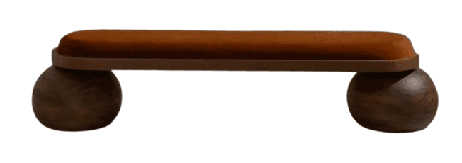 A contemporary bench featuring a long, rectangular seat with rounded ends, upholstered in a rich ter… — 3D model