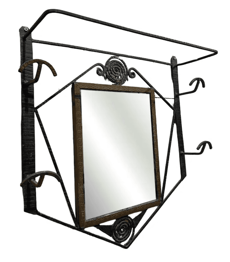 A vintage Art Deco wall-mounted hall tree crafted from forged iron, featuring an integrated rectangu… — free FBX 3D model