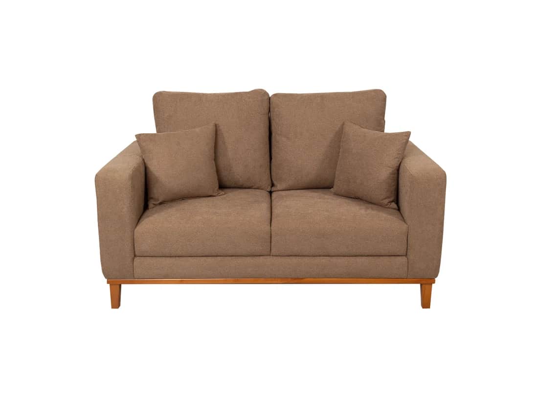 A contemporary loveseat featuring a neutral-toned fabric upholstery. It has two seat cushions, two l… — free STL 3D model