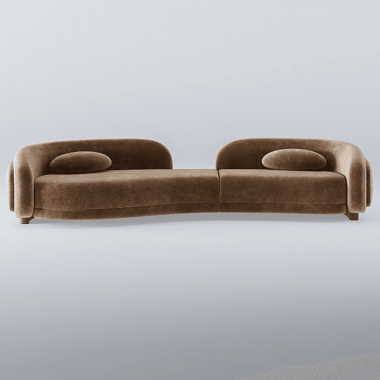 A modular sofa with a distinctive curved silhouette. The sofa is upholstered in a soft, textured fab… — free OBJ 3D model