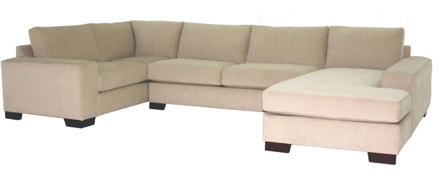 A contemporary L-shaped sectional sofa with a chaise lounge extension, upholstered in a neutral beig… — 3D model