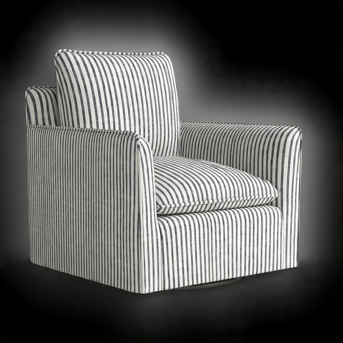 A fully upholstered armchair with a square base, featuring a plush seat cushion and a separate back cushion. The chair has integrated armrests and a high back. It appears to be a swivel armchair based on the visible circular base mechanism. — 3D model