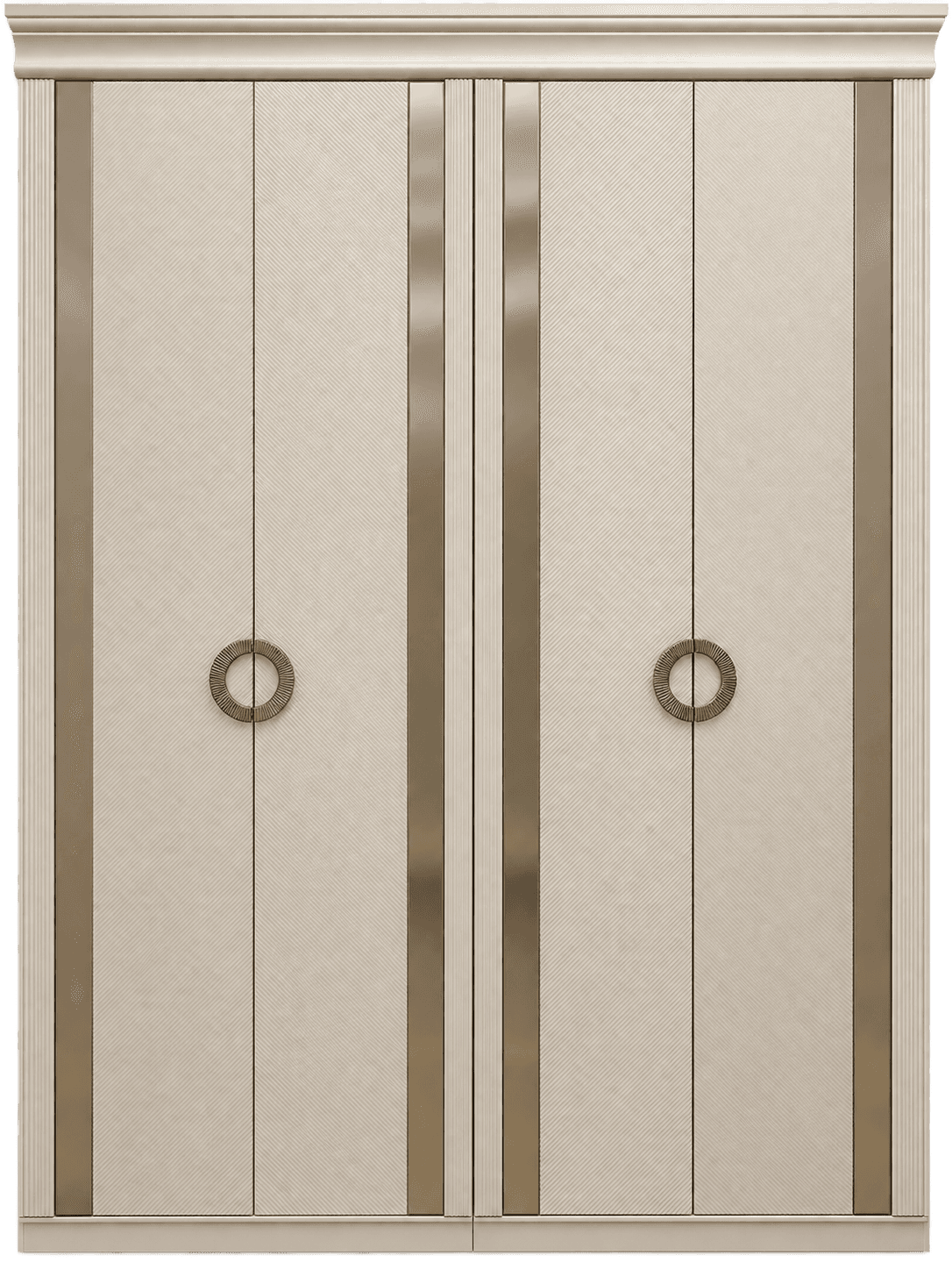 A tall, four-door wardrobe cabinet presented in a light beige or greige lacquered finish. The front… — 3D model