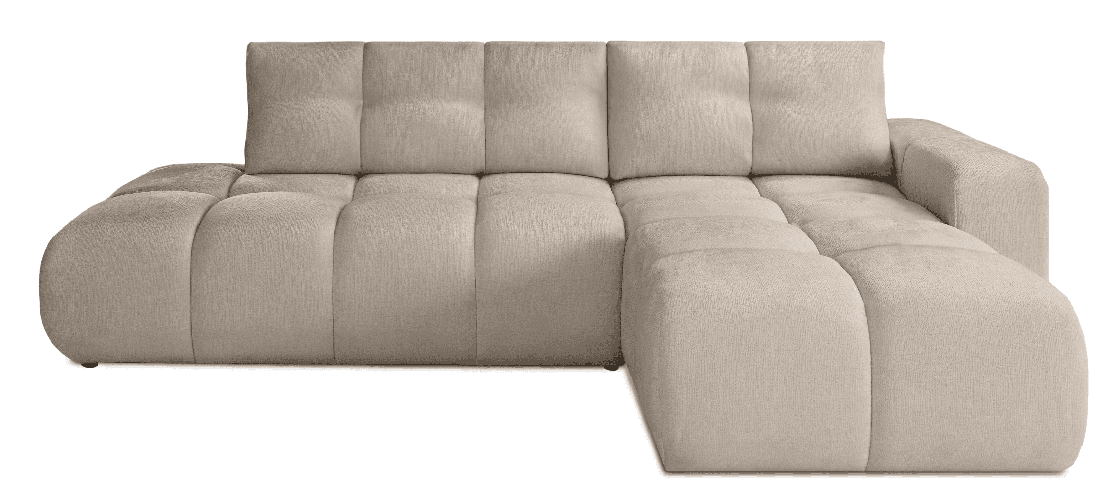 A light beige upholstered sectional sofa featuring a right-hand facing chaise lounge and an armrest… — 3D model