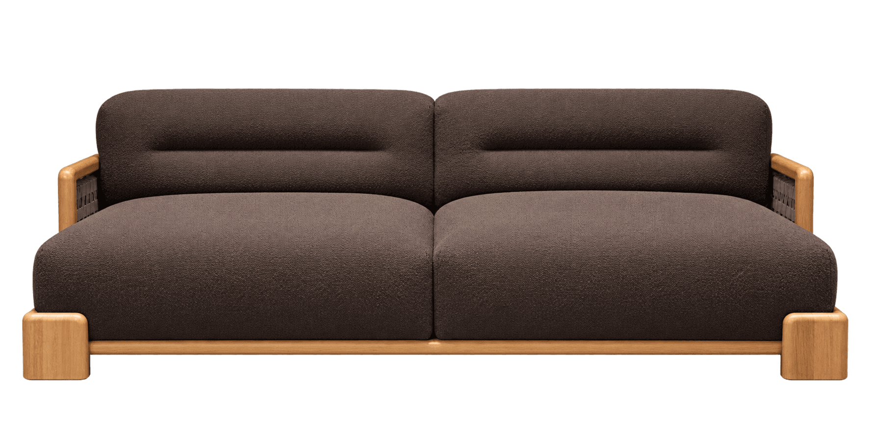 A contemporary two-seater sofa featuring a dark brown, textured fabric upholstery. The sofa incorpor… — 3D model