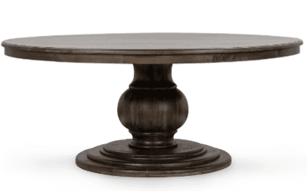 A round dining table with a pedestal base. The table features a thick, solid top and a decorative, t… — free GLB 3D model