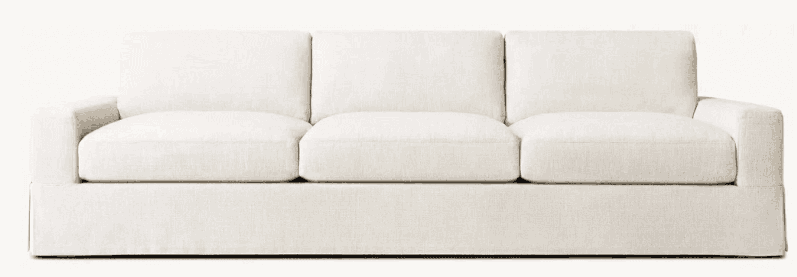 A contemporary three-seater sofa upholstered in a light, off-white fabric with a textured weave. It… — 3D model