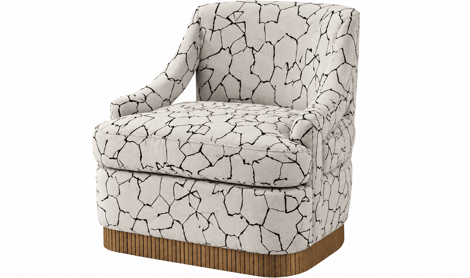 An upholstered armchair featuring a distinctive abstract black and off-white pattern across its barr… — 3D model