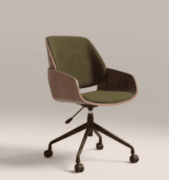 A contemporary bentwood swivel desk chair featuring an olive green upholstered seat and backrest, en… — free BLEND 3D model