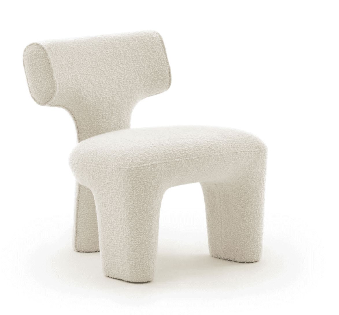 An off-white upholstered chair featuring a distinctive, rounded, and sculptural form. The chair is e… — free OBJ 3D model